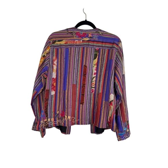 Chicos Silk Floral Jacket L Red Striped Beaded Artsy Boho Sequin Embroidery Chic - Picture 8 of 16